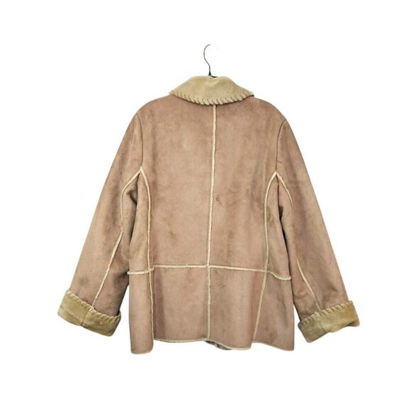 Jones New York Women Coat Faux Suede Faux Fur Lined Button Front Large 70s Style - Picture 3 of 10